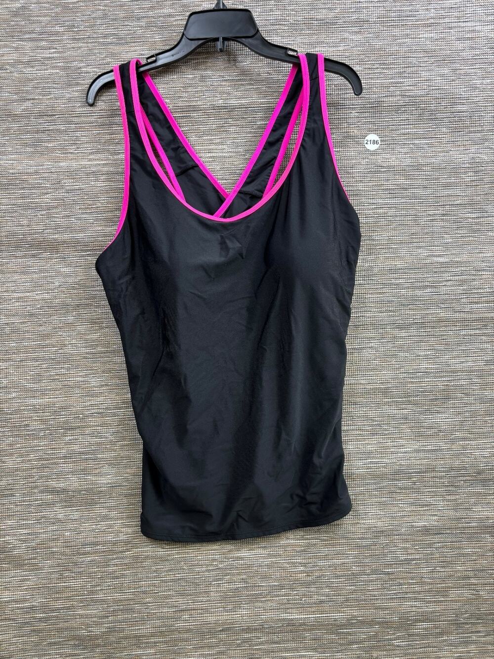 Athletech Plus Size Womens 26W Swim Athletic Top Black Pink Sleeveless